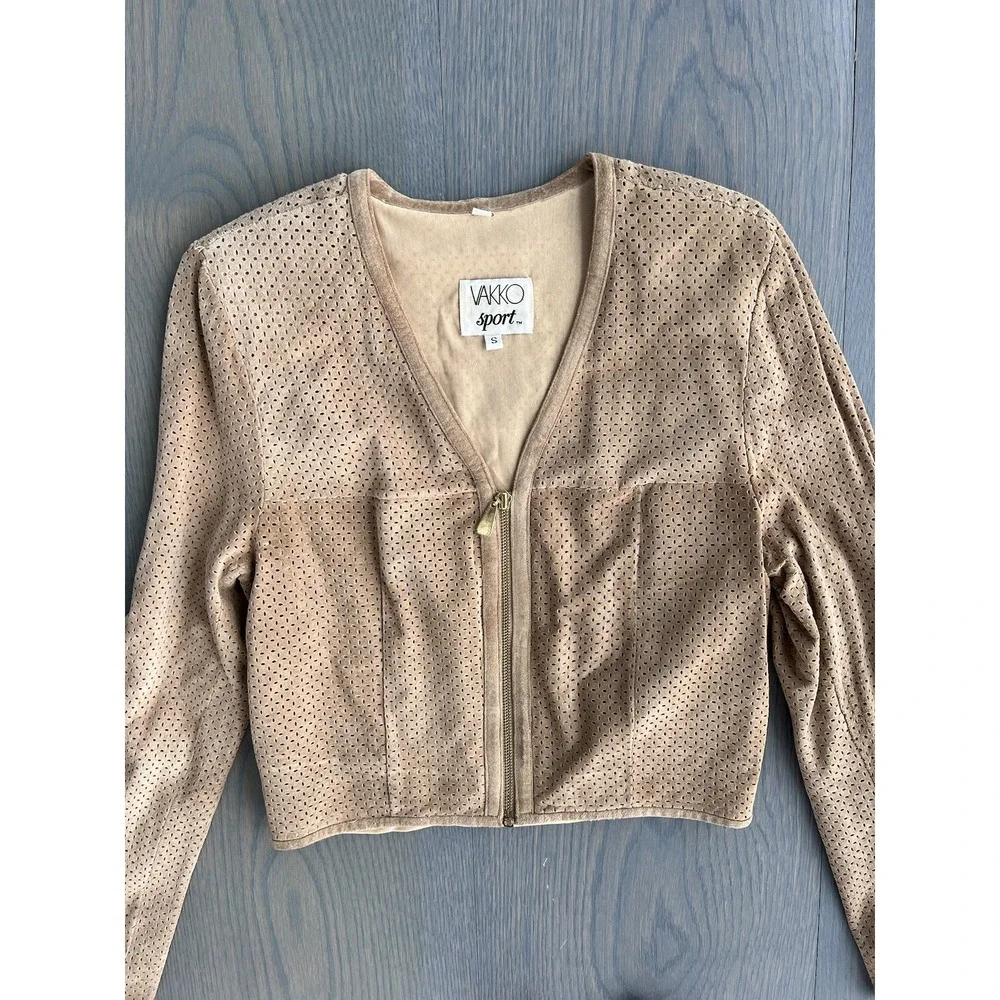 VAKKO Sport suede Leather Vintage Jacket Perforated Leather Size Small - Picture 2 of 8